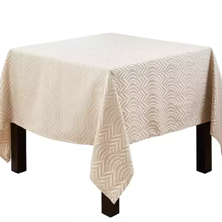 Online Beige Jacquard Leaf Tablecloth, 72 in. Table Linens