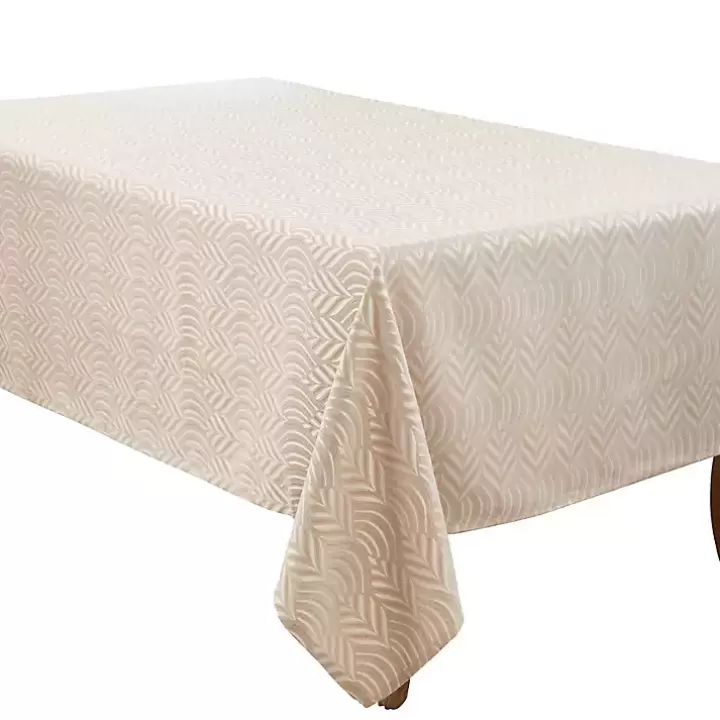 Sale Beige Jacquard Leaf Tablecloth, 104 in. Table Linens