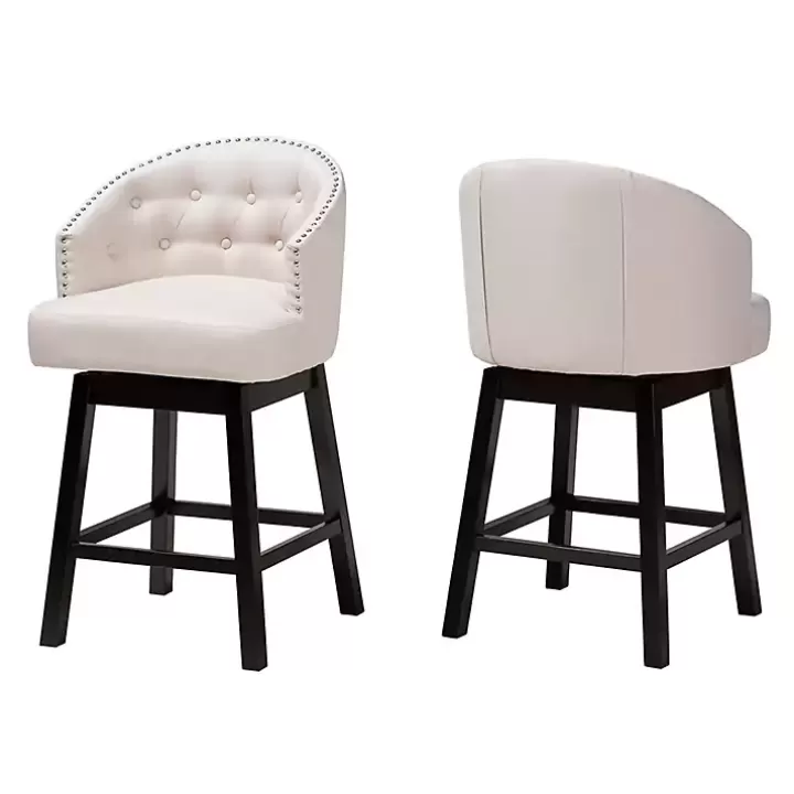 Cheap Beige Tufted Seat Swivel Counter Stools, Set of 2 Bar Stools & Counter Height Stools