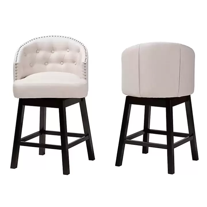 Cheap Beige Tufted Seat Swivel Counter Stools, Set of 2 Bar Stools & Counter Height Stools