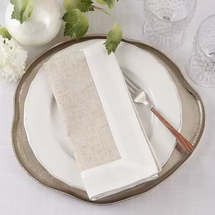 Outlet Beige Two-Tone Border 4-pc. Napkin Set Table Linens