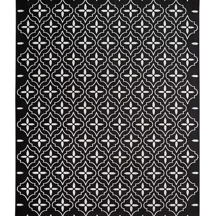 Hot Black & Ivory Quatrefoil Indoor/Outdoor Rug, 5x7 Outdoor Rugs