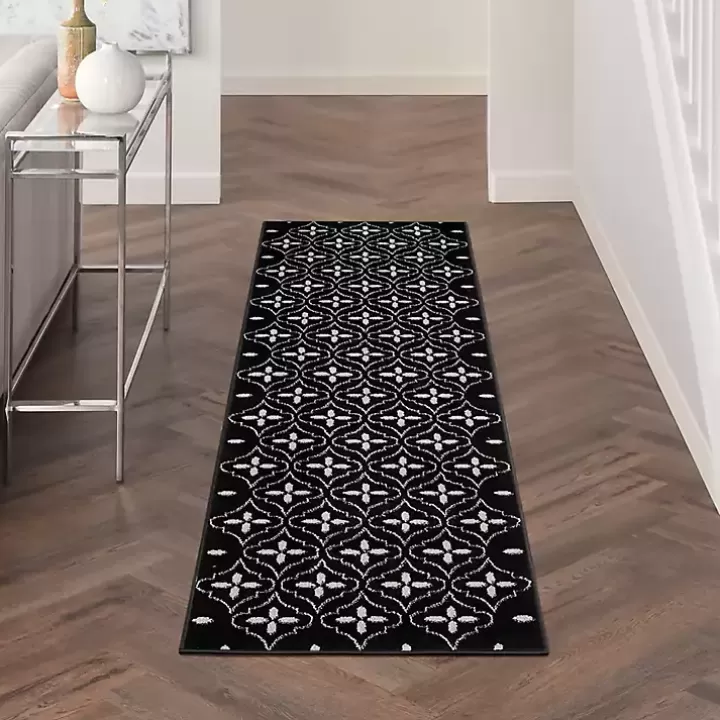 Cheap Black & Ivory Quatrefoil Indoor/Outdoor Runner Outdoor Rugs