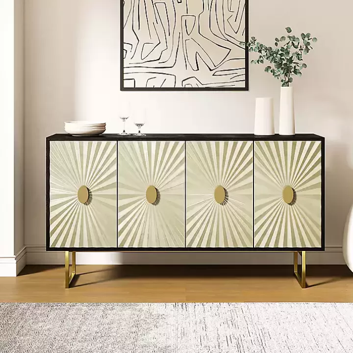 New Black & Ivory Sunburst 4-Door Sideboard Cabinets & Sideboards