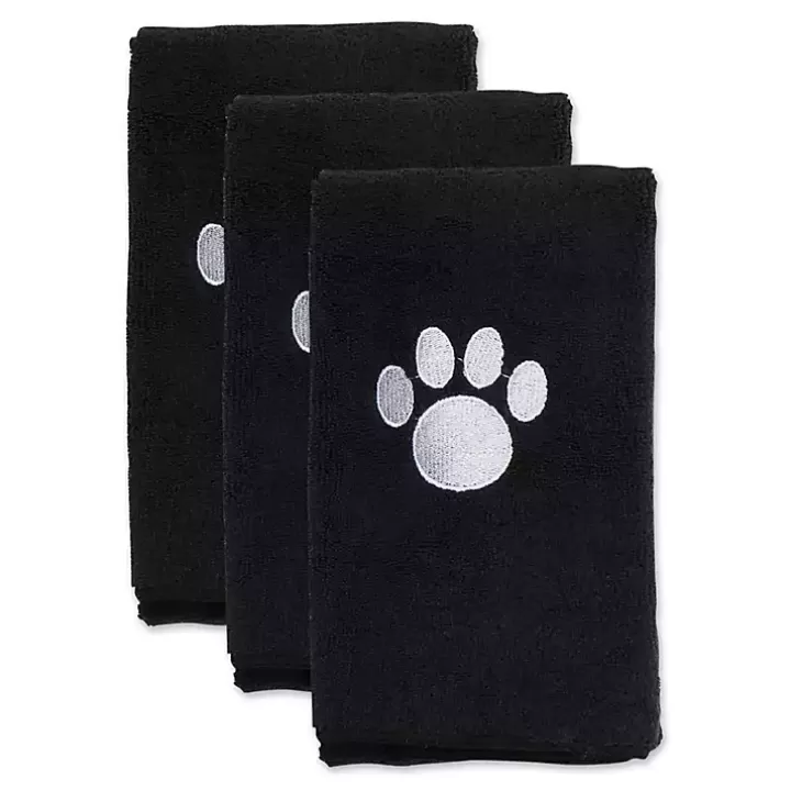 Fashion Black & White Embroidered Paw Pet Towels, Set of 3 Pet Dishes & Canisters