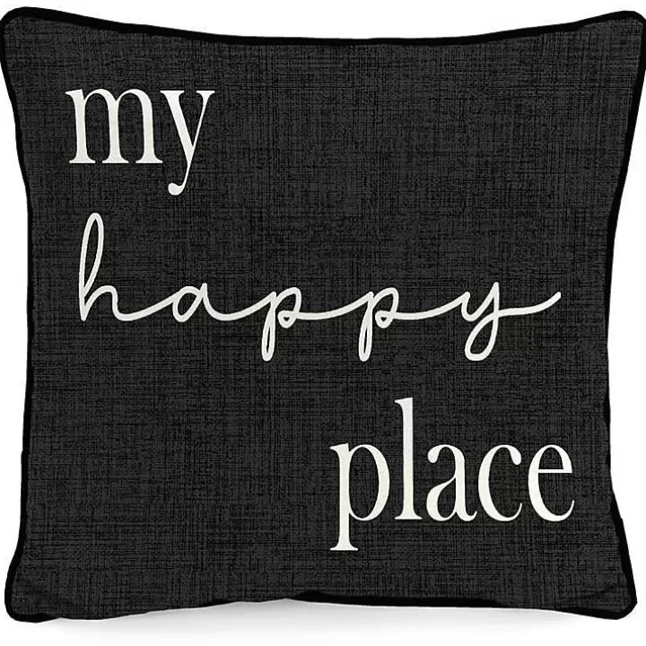 Cheap Black & White My Happy Place Outdoor Pillow Outdoor Cushions & Pillows