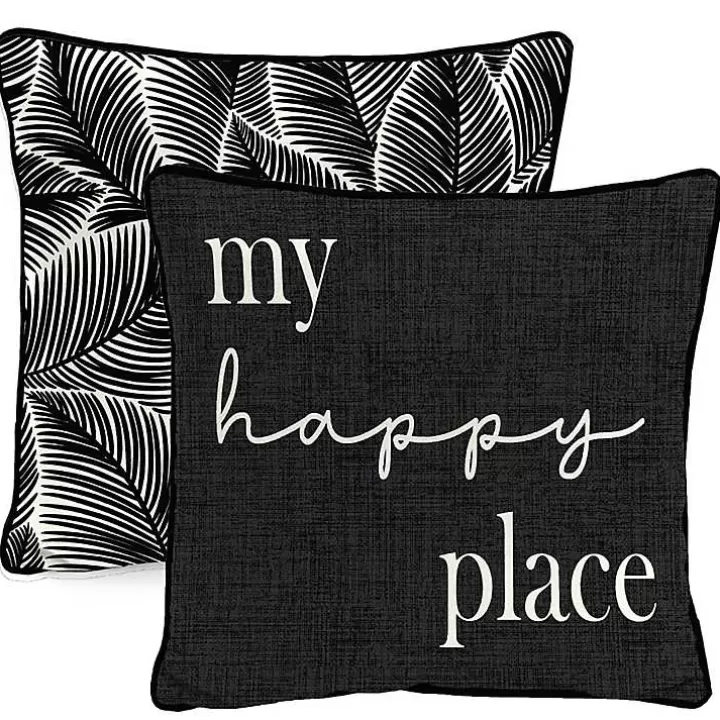 Cheap Black & White My Happy Place Outdoor Pillow Outdoor Cushions & Pillows