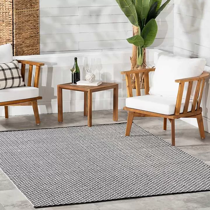 New Black & White Trellis Indoor/Outdoor Rug, 6x9 Area Rugs