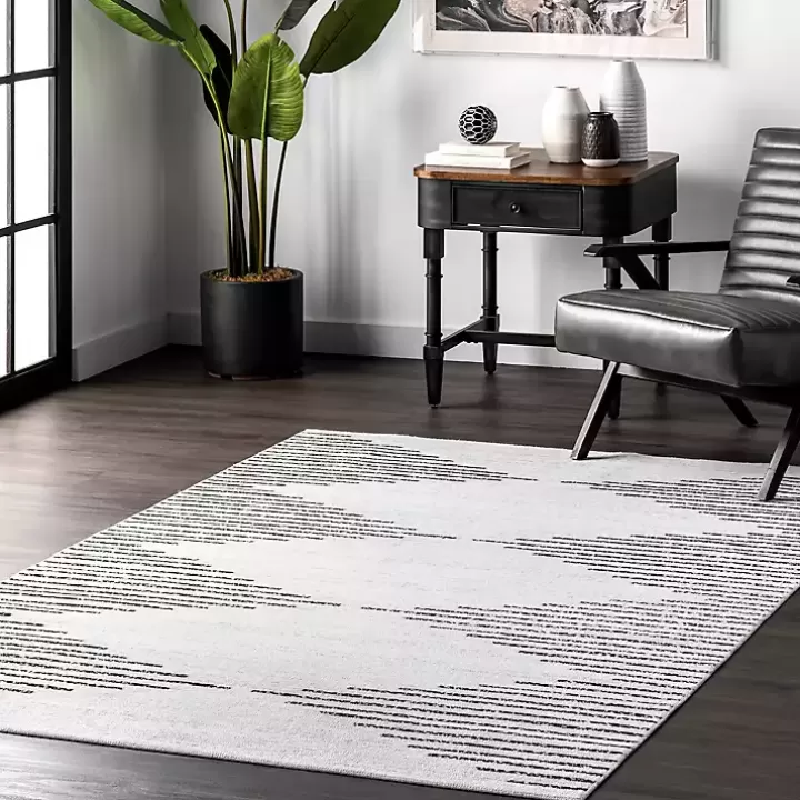 Clearance Black and Ivory Diamond Washable Area Rug, 3x5 Area Rugs