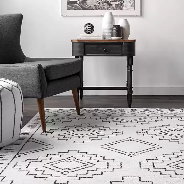 Flash Sale Black and Ivory Moroccan Washable Area Rug, 3x5 Area Rugs