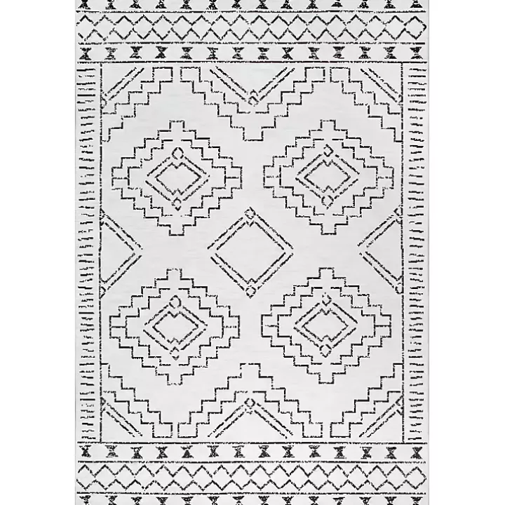 Hot Black and Ivory Moroccan Washable Runner Accent Rugs