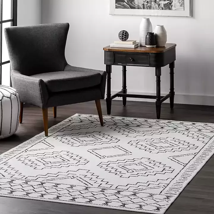 Hot Black and Ivory Moroccan Washable Runner Accent Rugs