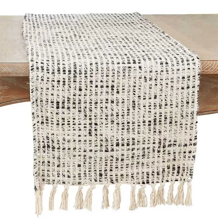 Fashion Black and Ivory Woven Stripe Table Runner Table Linens