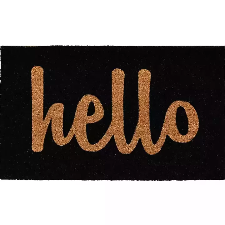 Fashion Black and Natural Coir Hello Doormat, 36x24 in. Doormats