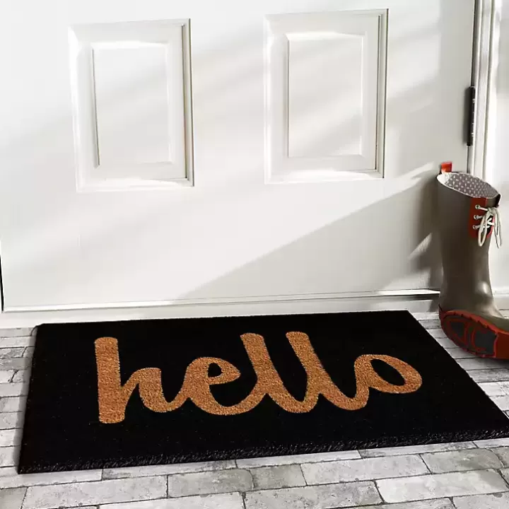 Fashion Black and Natural Coir Hello Doormat, 36x24 in. Doormats