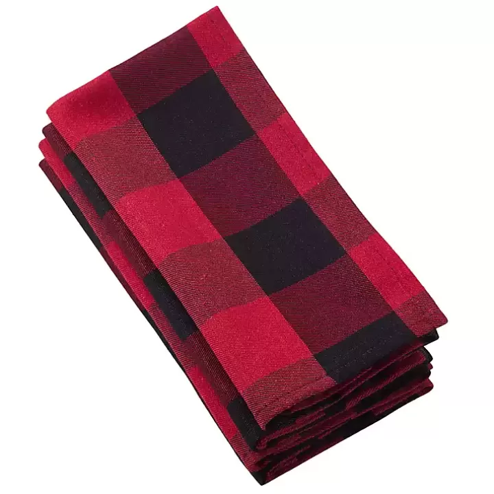 Cheap Black and Red Buffalo Check Napkins, Set of 4 Table Linens