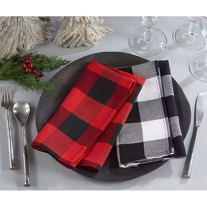 Cheap Black and Red Buffalo Check Napkins, Set of 4 Table Linens