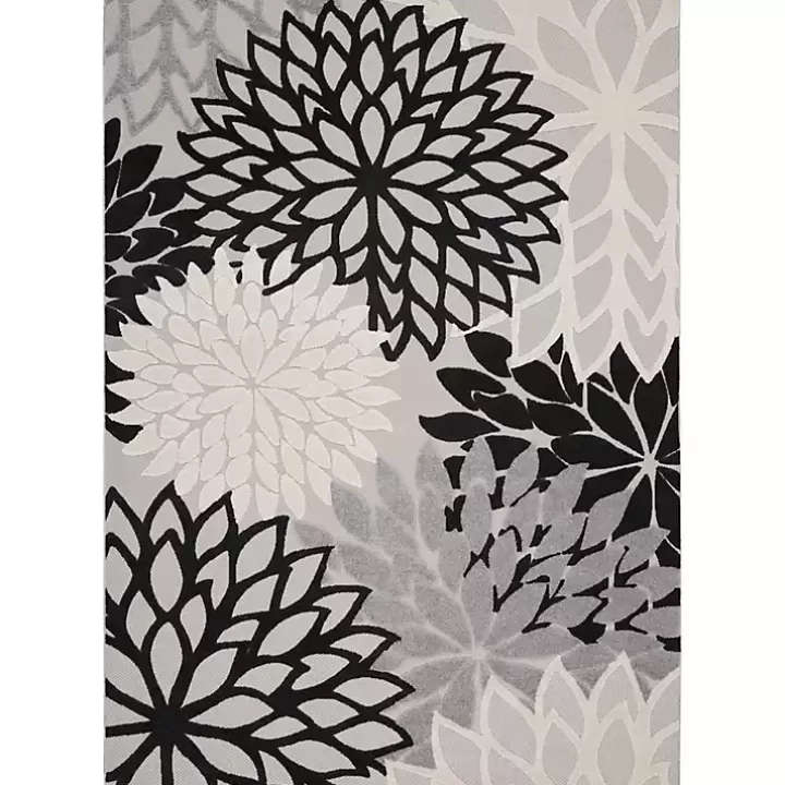 Online Black and White Floral Outdoor Area Rug, 7x10 Outdoor Rugs