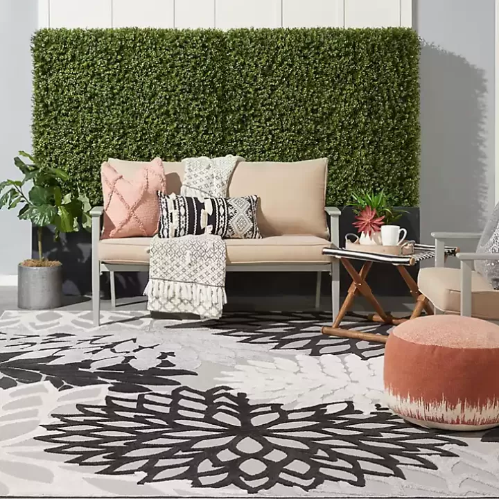 Online Black and White Floral Outdoor Area Rug, 7x10 Outdoor Rugs