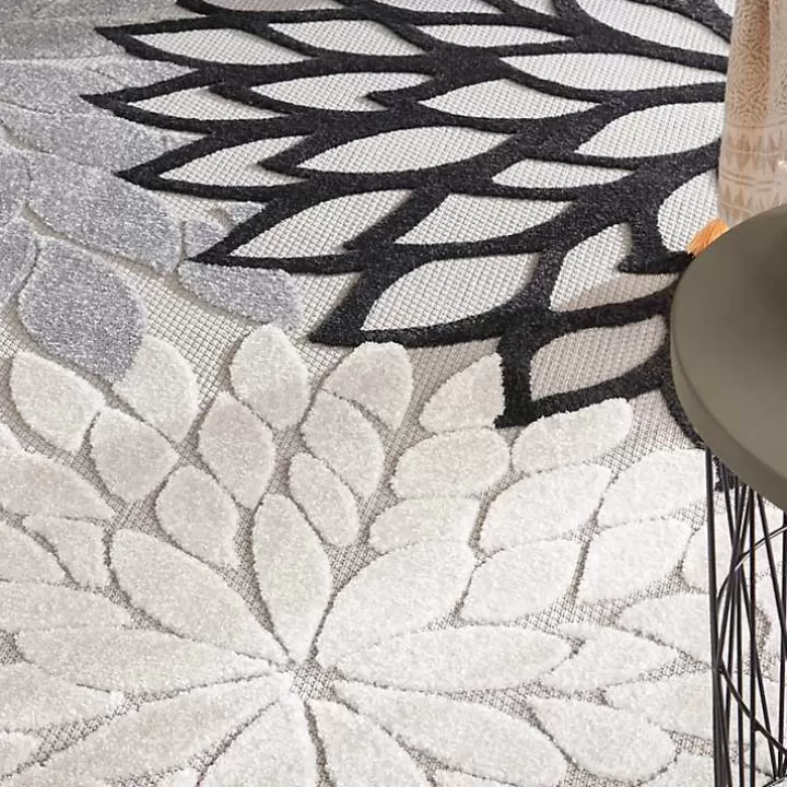 Online Black and White Floral Outdoor Area Rug, 7x10 Outdoor Rugs