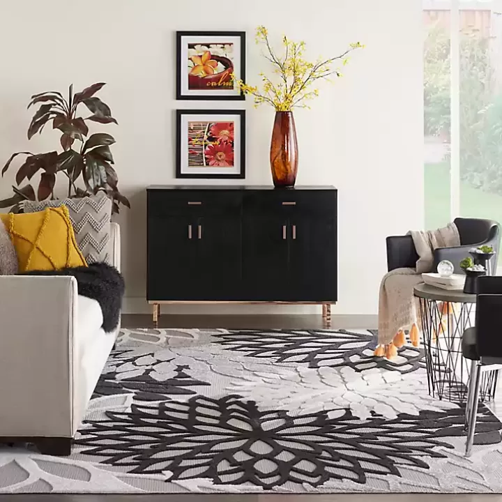 Online Black and White Floral Outdoor Area Rug, 7x10 Outdoor Rugs