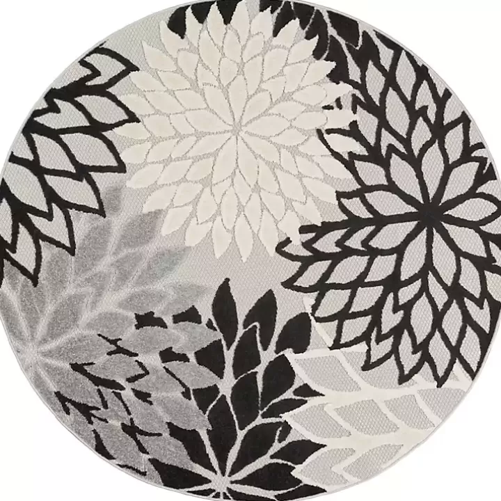 Sale Black and White Floral Round Outdoor Area Rug, 5x5 Outdoor Rugs