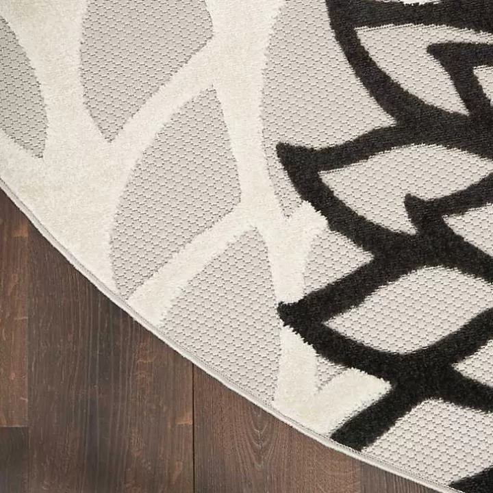 Sale Black and White Floral Round Outdoor Area Rug, 5x5 Outdoor Rugs