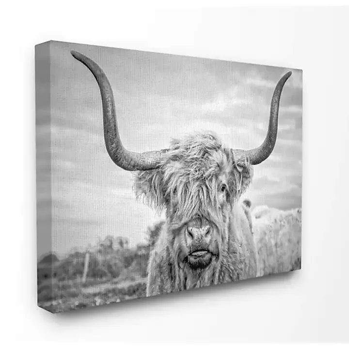 Discount Black and White Highland Cow Canvas Art Print Canvas Art