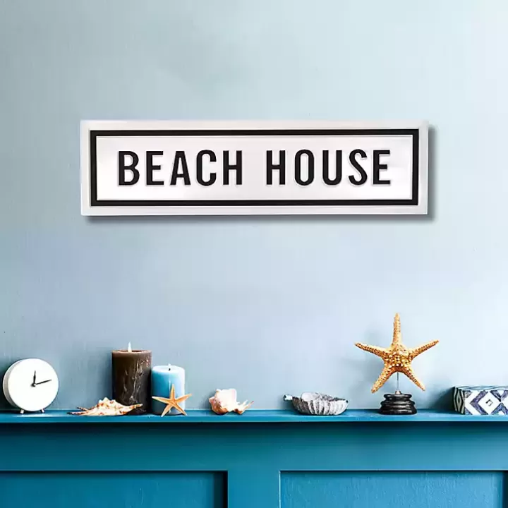 Sale Black and White Metal Beach House Wall Sign Wall Plaques