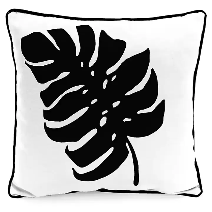 Online Black and White Palm Leaf Outdoor Pillow Outdoor Cushions & Pillows