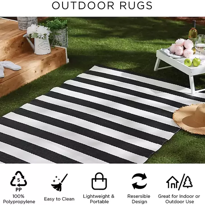 Online Black and White Rugby Stripe Outdoor Area Rug, 5x8 Outdoor Rugs