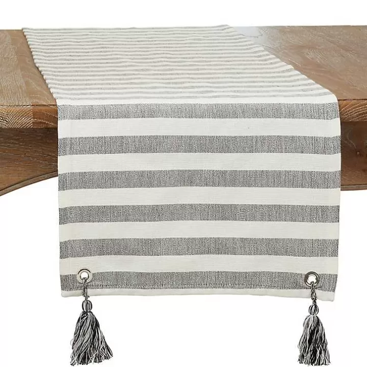 Online Black and White Rustic Stripe Tassel Table Runner Table Linens