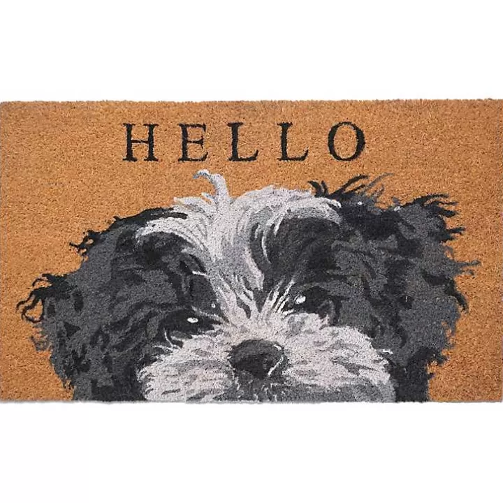 Discount Black and White Shih Tzu Hello Doormat Doormats