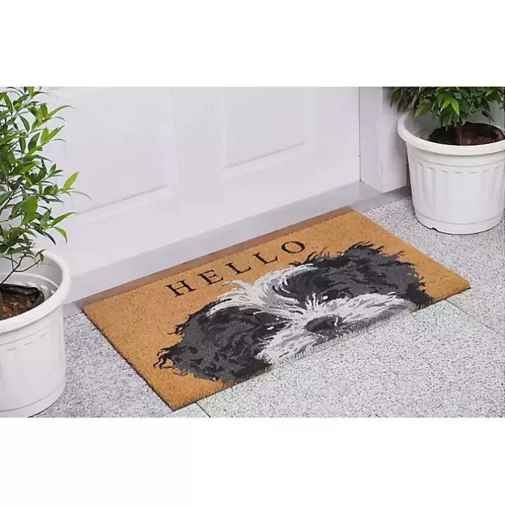 Discount Black and White Shih Tzu Hello Doormat Doormats