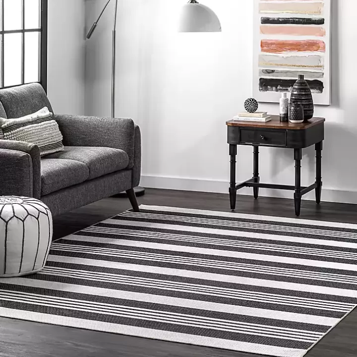 Discount Black and White Striped Washable Area Rug, 3x5 Area Rugs