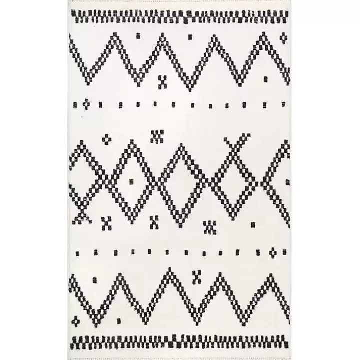 Best Sale Black and White Tracy Fringed Area Rug, 5x8 Area Rugs