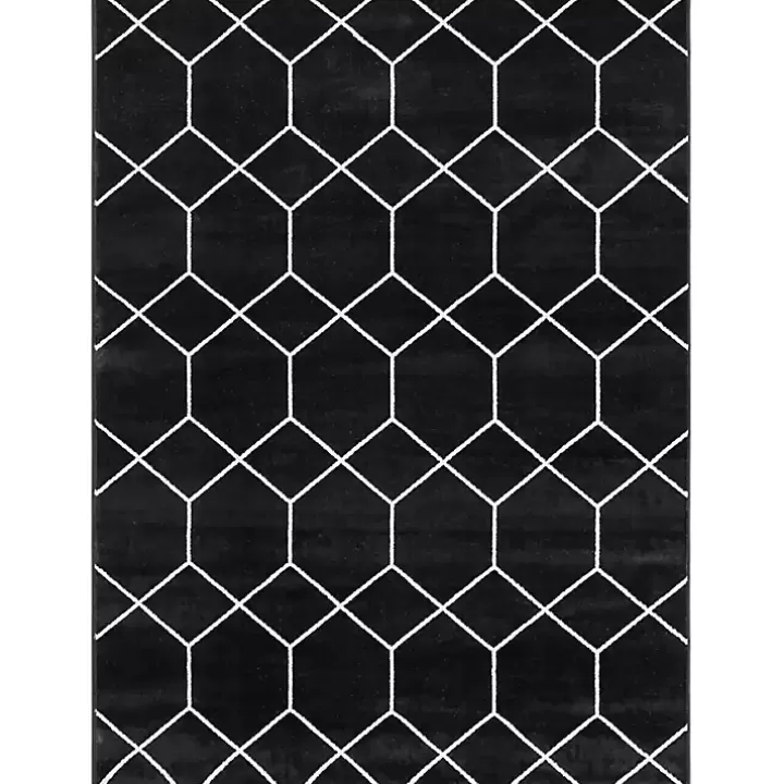 Clearance Black and White Trellis Woven Area Rug, 6x9 Area Rugs