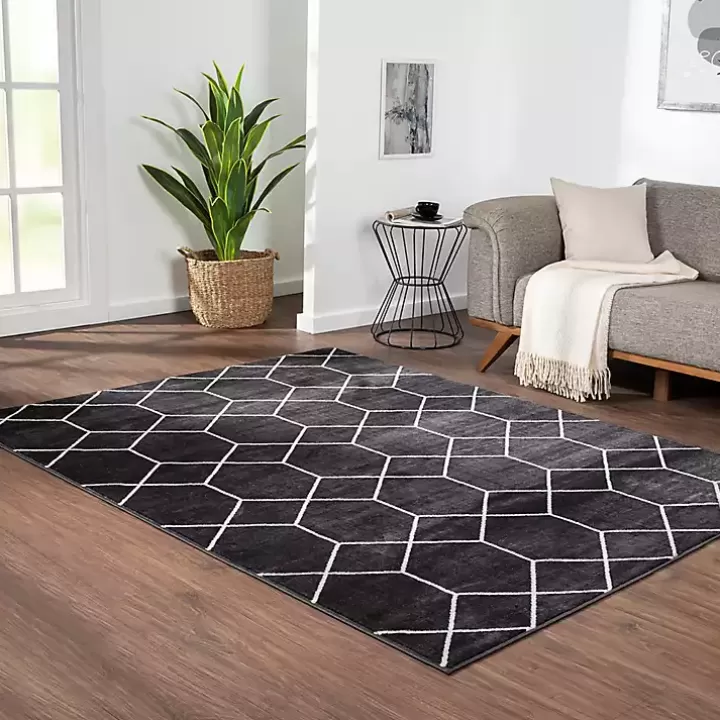 Clearance Black and White Trellis Woven Area Rug, 6x9 Area Rugs