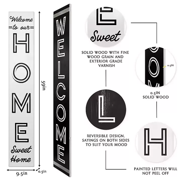 Discount Black and White Welcome Home Two-Sided Porch Board Garden Decor