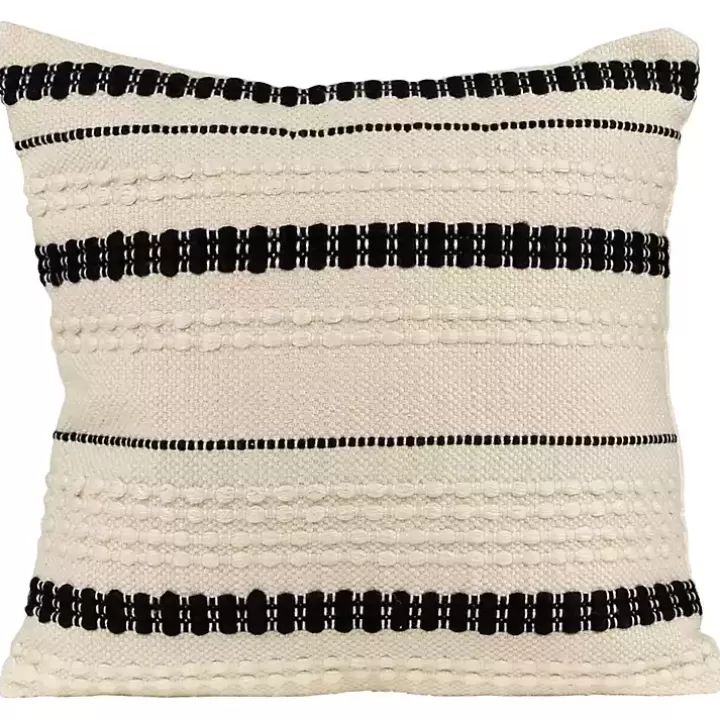 Outlet Black and White Woven Stripe Indoor/Outdoor Pillow Outdoor Cushions & Pillows