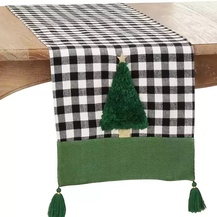 Cheap Black Buffalo Check Christmas Tree Table Runner Table Linens