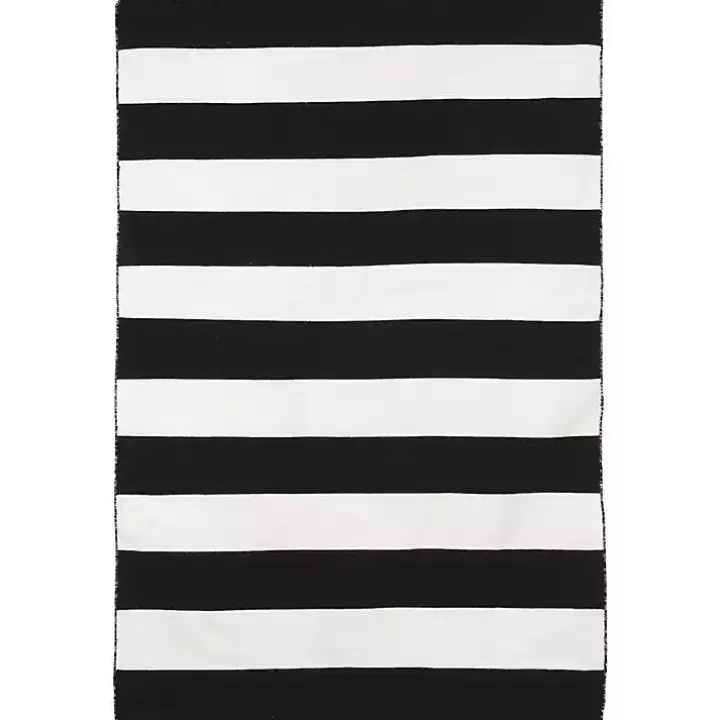 Outlet Black Cabana Stripe Indoor/Outdoor Area Rug, 5x7 Outdoor Rugs