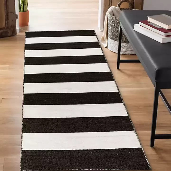 Clearance Black Cabana Stripe Indoor/Outdoor Runner, 2x8 Outdoor Rugs