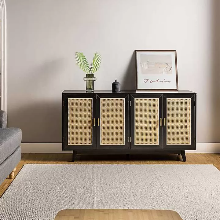 Clearance Cane Wood Storage Media Cabinet Cabinets & Sideboards