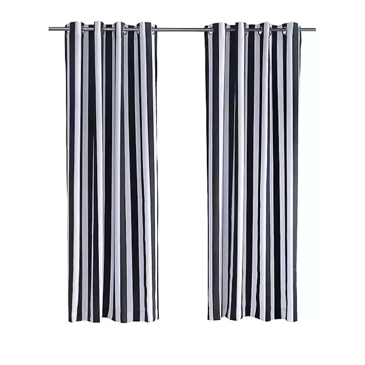 Online Black Coastal Stripe Outdoor Curtain Panel, 84 in. Outdoor Curtains