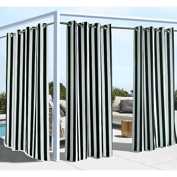 Online Black Coastal Stripe Outdoor Curtain Panel, 84 in. Outdoor Curtains