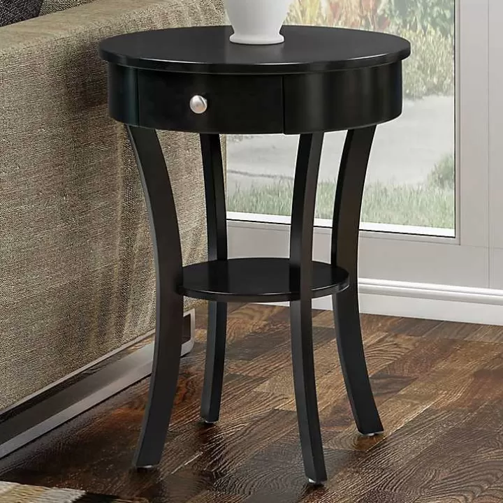 Outlet Curved Legs Round Drawer Accent Table Accent & End Tables