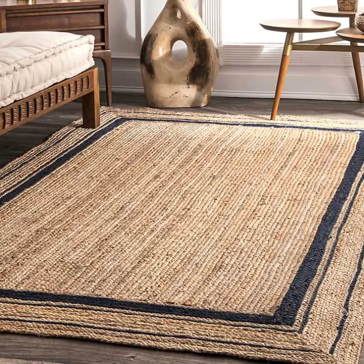 Fashion Black Double Border Braided Jute Area Rug, 5x8 Area Rugs