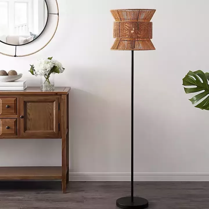 Best Sale Black Floor Lamp with Natural Woven Shade Floor Lamps