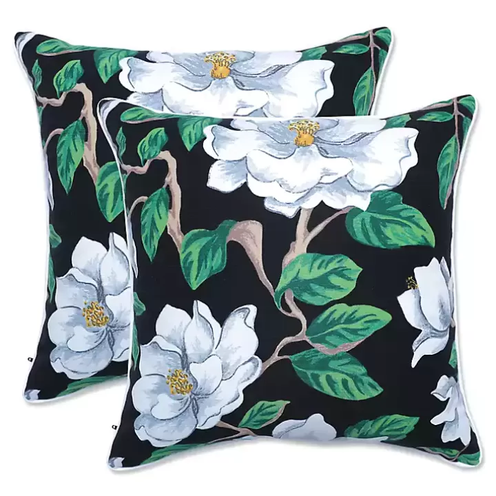 Shop Black Floral Blooms 2-pc. Outdoor Pillows Outdoor Cushions & Pillows